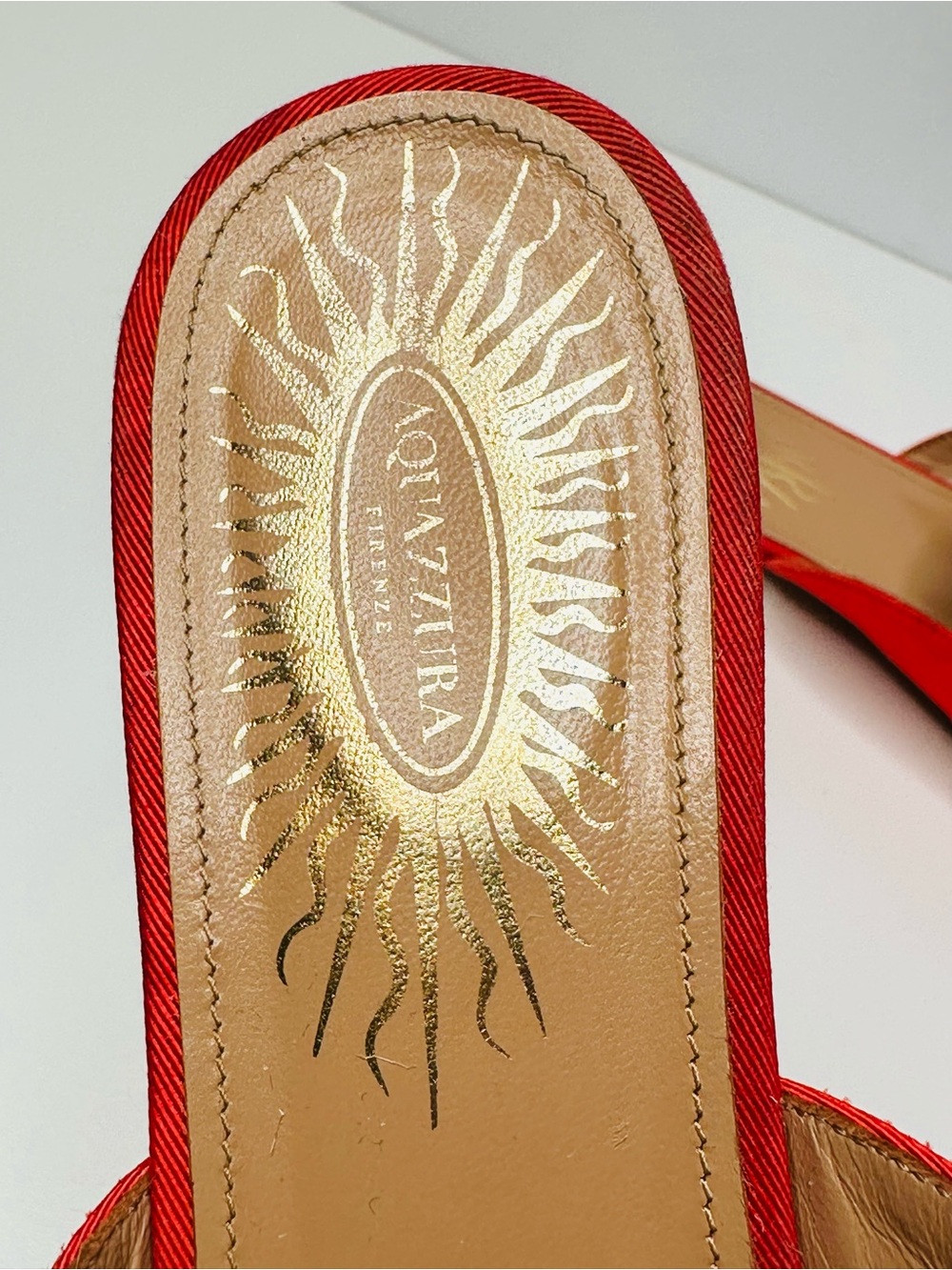 Aquazzura Sunflower Red Brocade Canvas Gold Embellished Slide Flats Mules Shoes - Picture 7 of 11